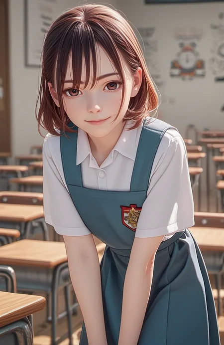 score_8_up,score_7_up,score_6_up,score_5_up,<lora:spo_sdxl_10ep_4k-data_lora_webui:1.7>,zPDXL3,(exquisite score:1.1),<lora:Anime_Screencap:1>,source_anime,anime screencap,dynamic photo,incredibly absurdres,highres,detail,intricate detail,detailed,(exquisite:1.1),4k,16k,uhd,depth of field,ray-tracing,dynamic angle,<lora:add_saturation_XL:0.3>,<lora:add_contrast_XL:-0.5>,<lora:add_brightness_XL:-0.5>,<lora:add_sharpness_XL:0.8>,nsfwupscaler,<lora:BackgroundDetailerV3:0.2>,beautiful simple background,pureerosface_xl,<lora:ALTXLpony_063_8:0.5>,<lora:Expressive_H:0.8>,Expressiveh,perfect eyes,
BREAK 1girl,solo,female focus,bend forward,smile,looking at viewer,<lora:msiaschluniPonyV2:0.8>,outfit0001,schlunifull,blue pinafore dress,white shirt,collared shirt,short sleeve,school uniform,indoors,canteen,