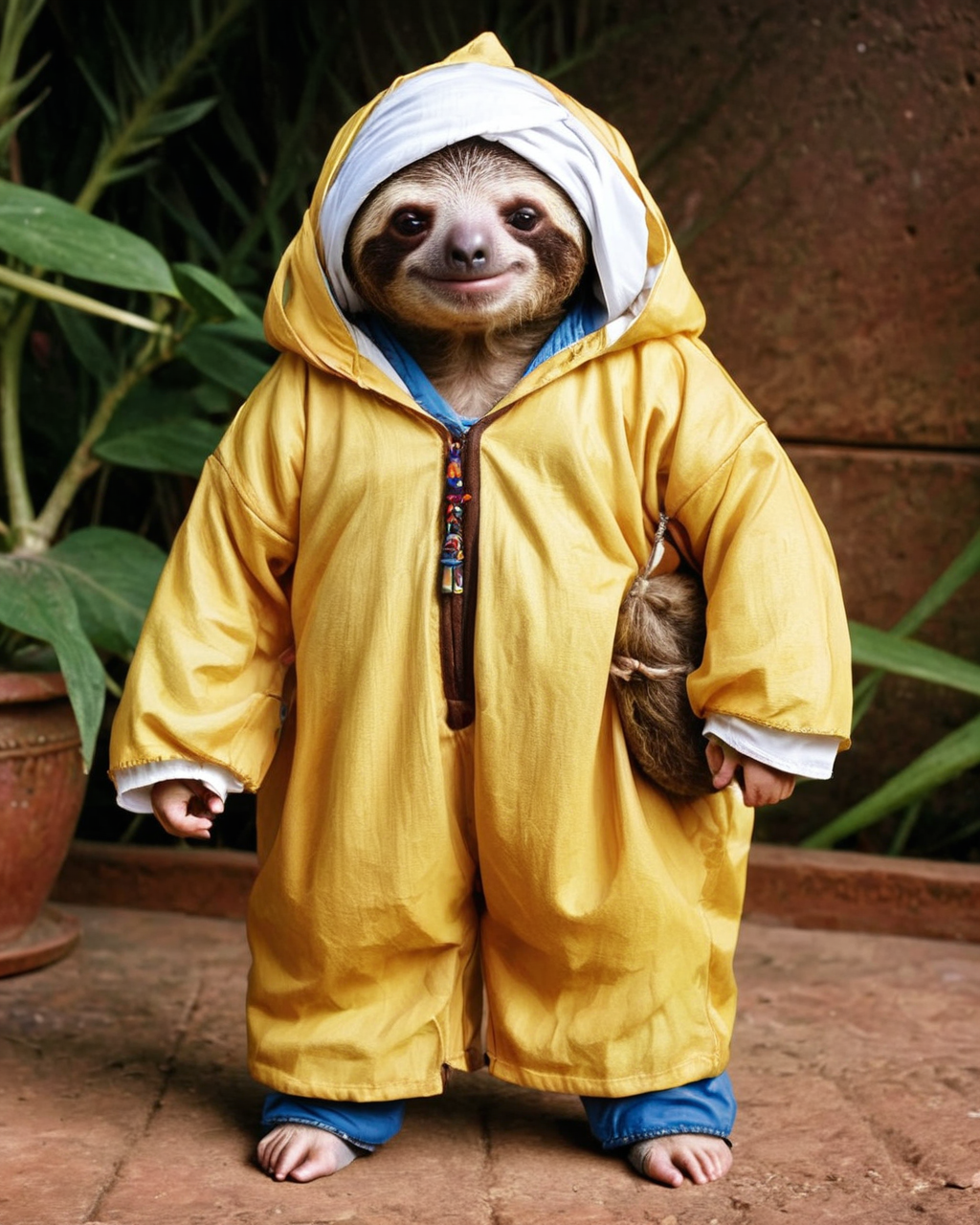 Sloth (The Goonies) wearing djellaba, <lora:AJLABIY:1> jlby-xl