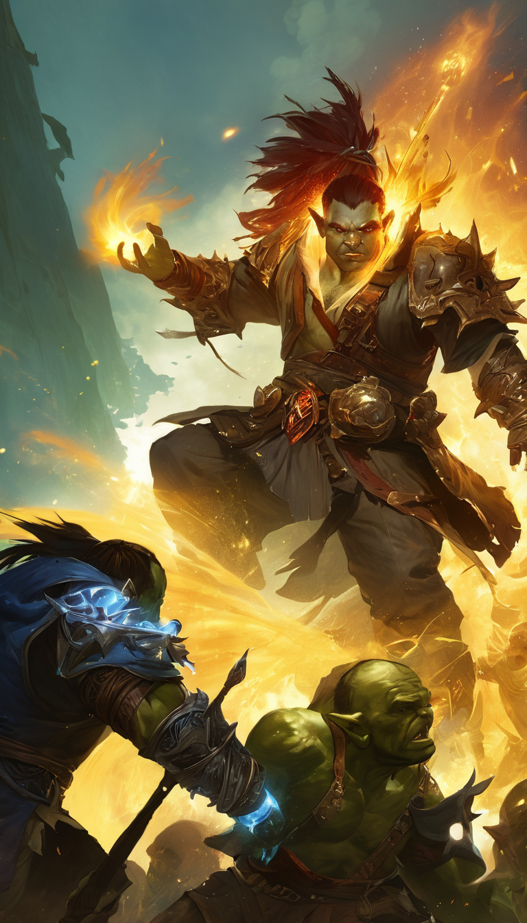 Cinematic scene, hero view, close up of a mage who strikes enemy orcs with lighting magic, action pose, masterpiece, best quality, high quality, highres, absurdres, vivid, Guild Wars 2 <lora:guild_wars_xl_v4:1>