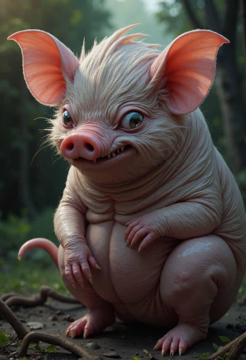 breathtaking b10b, anthro pig-woman with a large rat's tail and fangs . award-winning, professional, highly detailed