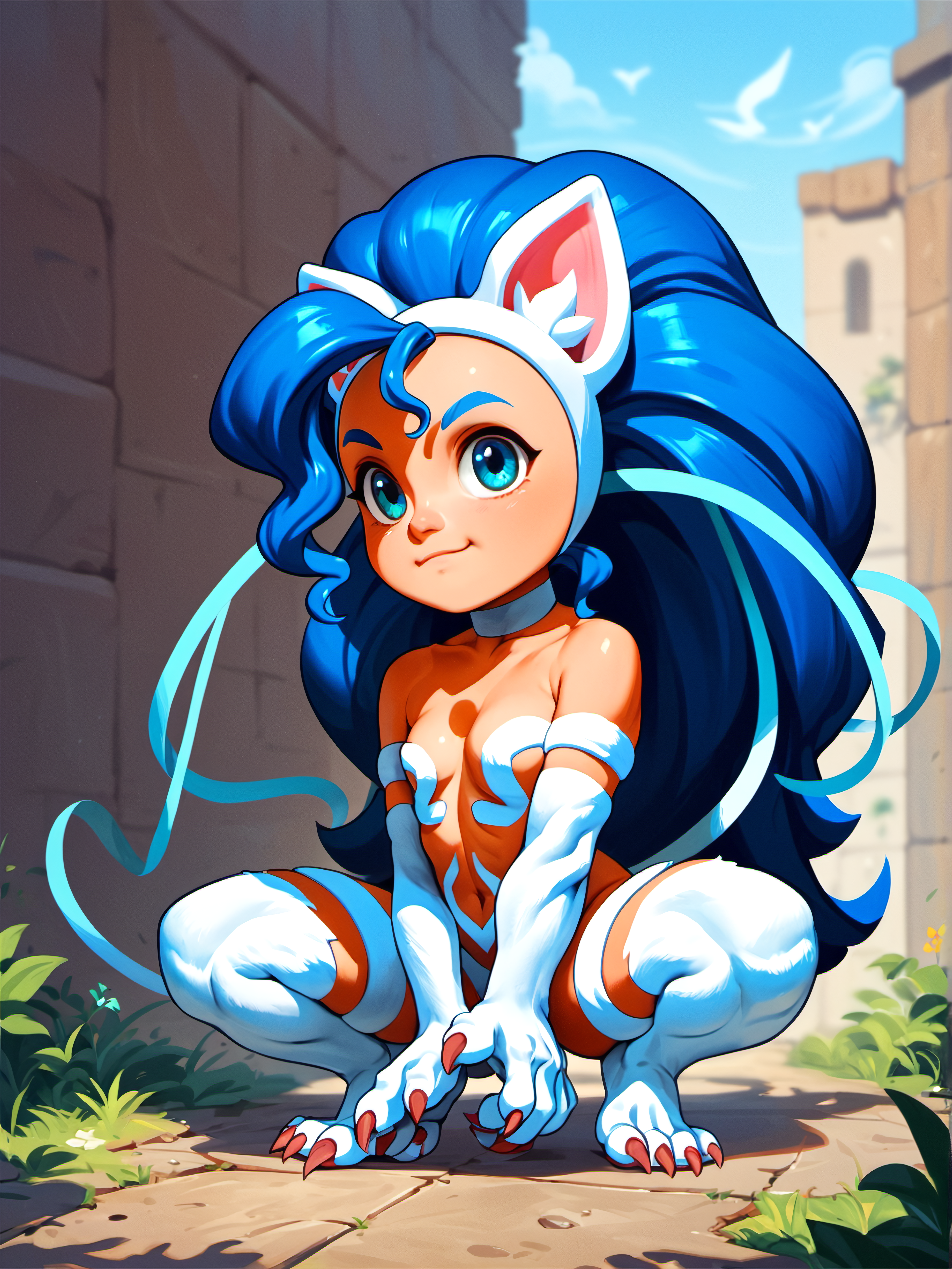 score_9, score_8_up, score_7_up, score_6_up, score_5_up, score_4_up chibi, parody, felicia, 1girl, full body, solo, crouching, outdoors
\\ Made with ONE FOR ALL checkpoint by Chaos Experience @ https://civitai.com/user/ChaosExperience/ \\