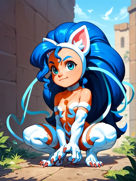 score_9, score_8_up, score_7_up, score_6_up, score_5_up, score_4_up chibi, parody, felicia, 1girl, full body, solo, crouching, outdoors
\\ Made with ONE FOR ALL checkpoint by Chaos Experience @ https://civitai.com/user/ChaosExperience/ \\