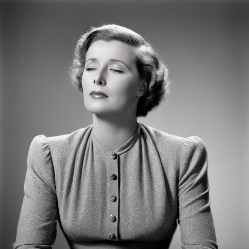 cinematic film still of  <lora:1930's style:1>
In the 1930's Irene Dunne a  short hair woman in a dress sitting down with her eyes closed,1girl,solo,short hair,simple background,long sleeves,dress,monochrome,upper body,greyscale,parted lips,lips,looking away,looking up,curly hair,realistic,realistic,realism,perfection,perfect,filmic,retro,vintage,classic,different haircut,different look,different style,1930's style , 1930 style, shallow depth of field, vignette, highly detailed, high budget, bokeh, cinemascope, moody, epic, gorgeous, film grain, grainy