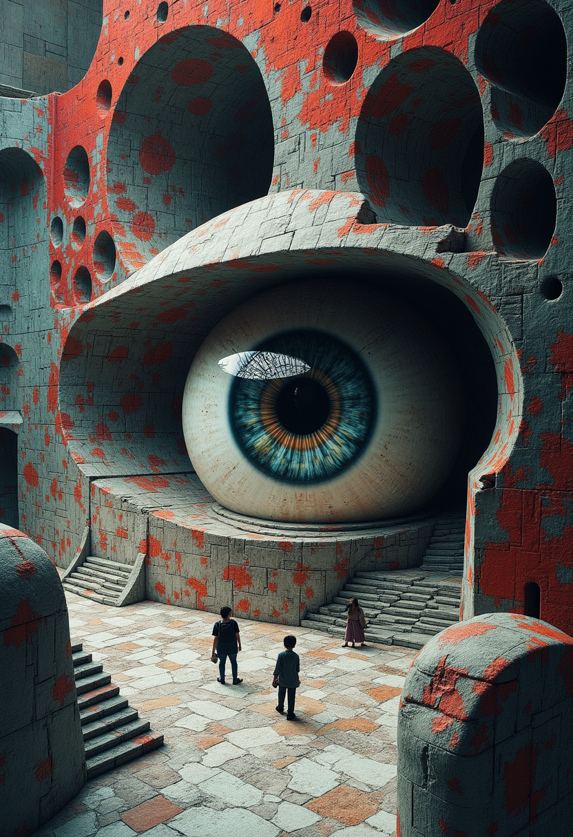 A masterpiece of (sci-fi zen) style created by the collaboration of M.C. Escher and Francisco Goya.    HD32K, hyperdetailed, best quality, aidmaMJ6.1.