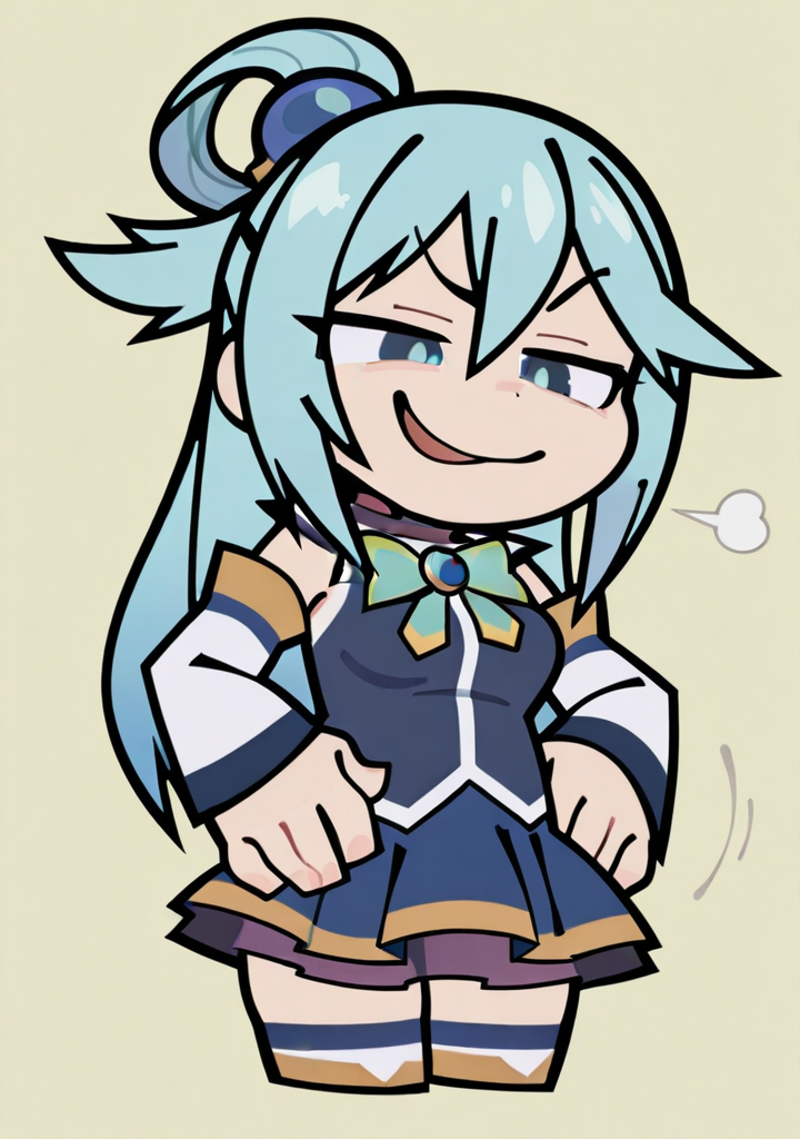 masterpiece,best quality,amazing quality,
1girl,<lora:zzzemoji:1>,zzzemoji,chibi,simple background,smirk, aqua \(konosuba\), solo