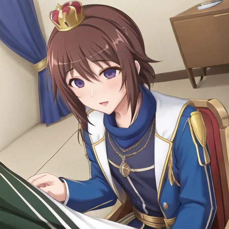 1boy, masterpiece, best quality, a charming prince, crown, regal clothing, palace scene, hypnosis, <lora:saiminjutsuHypnosis_v10:.6>