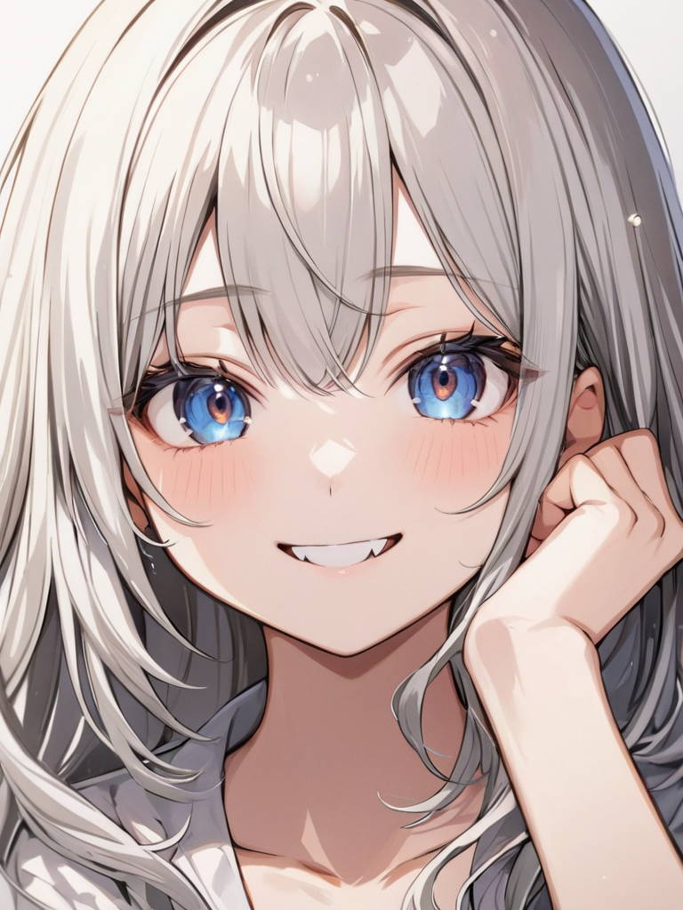 masterpiece,ultra-detailed,best quality,8K,illustration,cute face,clean skin ,shiny hair,girl,ultra-detailed-eyes,simple background, <lora:add-detail-xl:1>   <lora:yaeba_XL_V1.0:0.8> yaeba, fang,close mouth,smile
