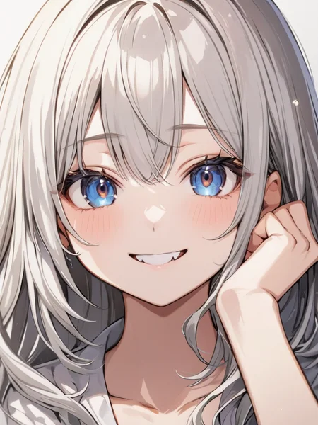 masterpiece,ultra-detailed,best quality,8K,illustration,cute face,clean skin ,shiny hair,girl,ultra-detailed-eyes,simple background, <lora:add-detail-xl:1> <lora:yaeba_XL_V1.0:0.8> yaeba, fang,close mouth,smile