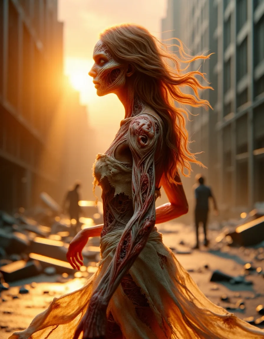 detailed photograph, ral-zmbyz, it is Sensual, Side lighting, L USM, Sony A7, <lora:ral-zmbyz-flux:1>, flowing, perfect composition, modified, sunny, fantastic aesthetic, enchanted, contemporary, shiny, rich vivid colors, extremely stylish, professional fine composition, perfect background