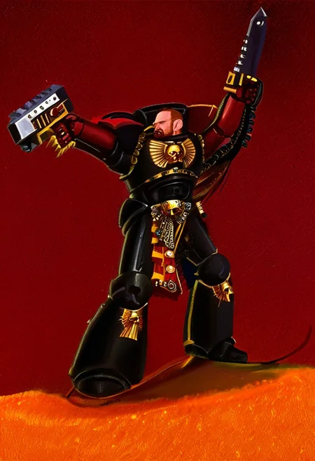 Score_9_up, absurdres, source: GamesWorkshop, grimdark, gothic horror, an adeptus astartes space marine in terminator armor and helmet, he is swinging a chainsword