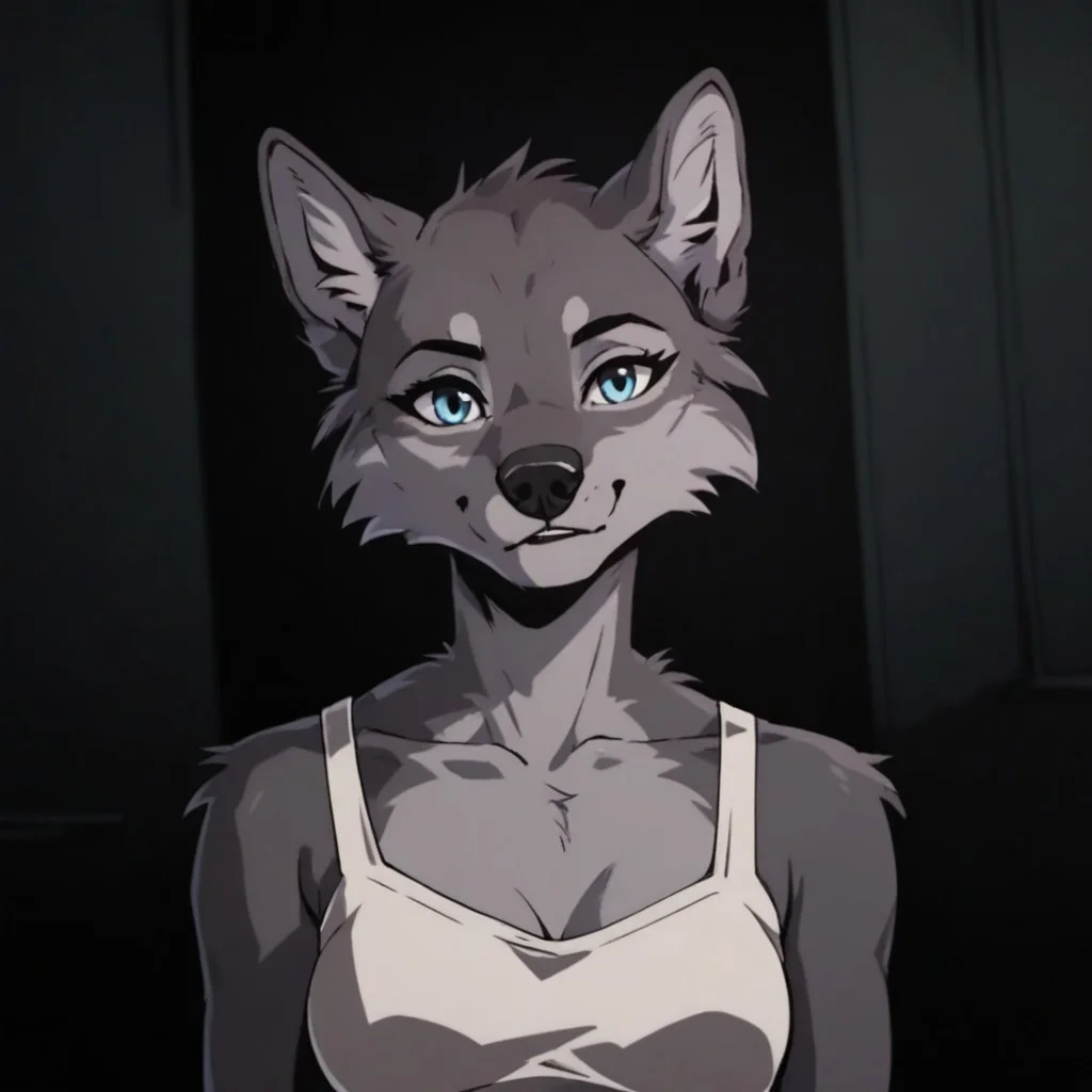 score_9, score_8_up, score_7_up, score_6_up, score_5_up, anthro, female, wolf, casual clothing, upper body, inside, looking at viewer