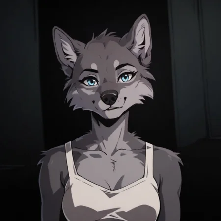 score_9, score_8_up, score_7_up, score_6_up, score_5_up, anthro, female, wolf, casual clothing, upper body, inside, looking at viewer