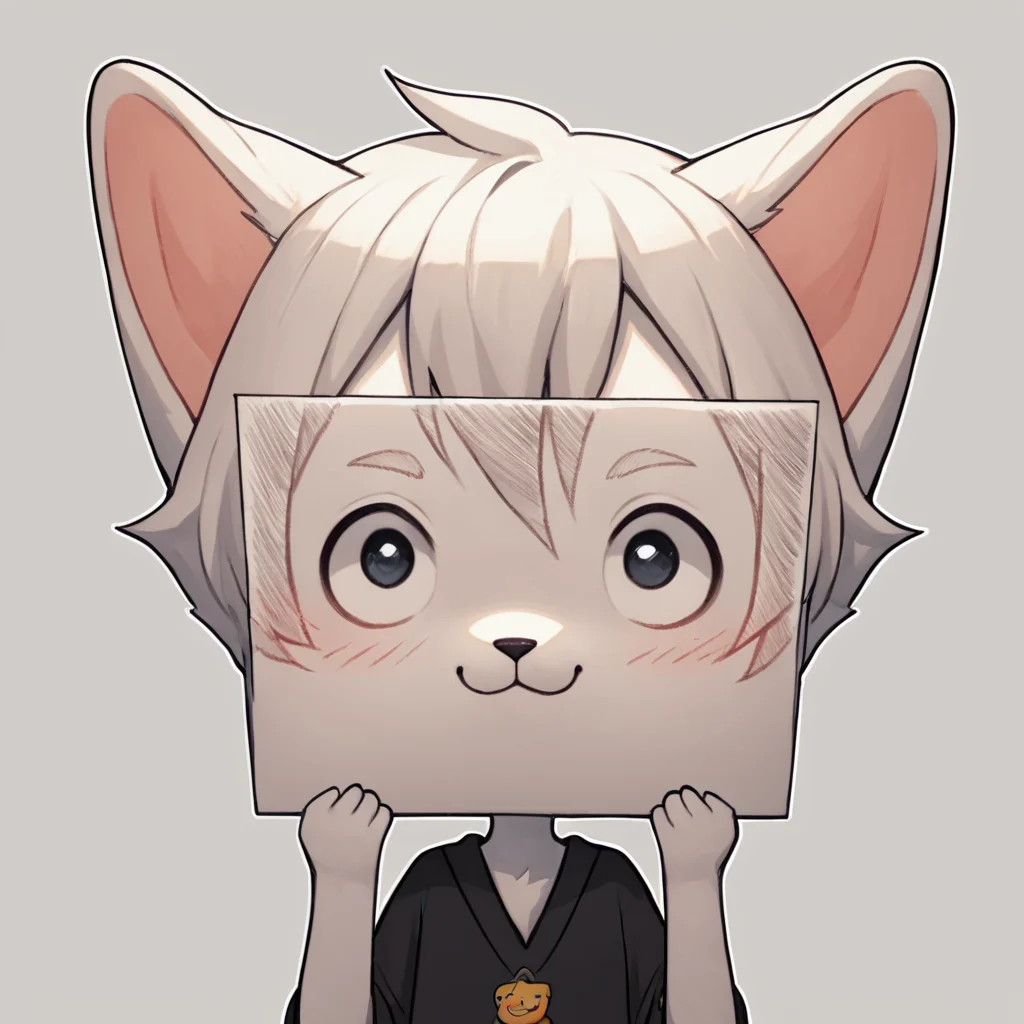 score_9, score_8_up, score_7_up, <lora:PaperLikeFacePony:0.8> PaperLikeFace,1boy,boykisser,:3,white fur,furry,holding paper with emoji face,ears,big eyes,big black pupils,black iris