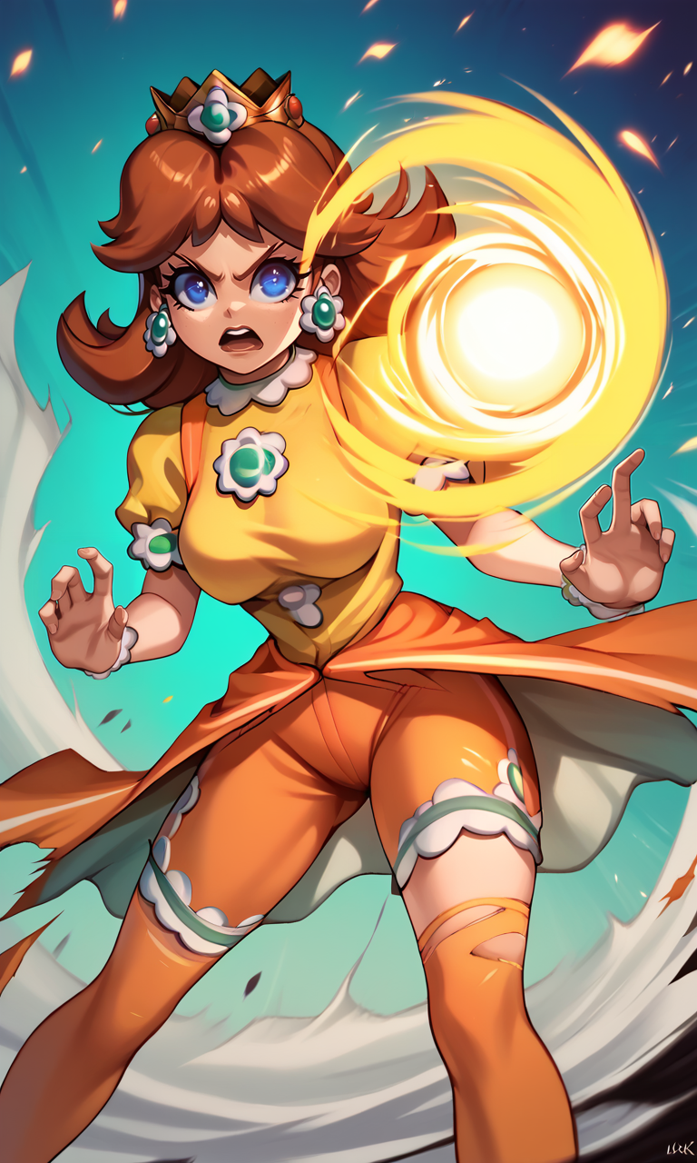 score_9_up, score_8_up, score_7_up BREAK,  <lora:Hadouken:1> , Hadouken, (kikoken), fireball, energy ball, (((princess daisy))), anime style, celshaded, balak, balak style,  <lora:Balak_Style:1>, shockwave, action pose, ripped clothing