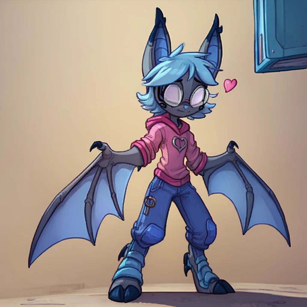 score_9, score_8_up, score_7_up,
, Dreamkeepers,vanth, solo,1girl,blue hair,standing,full body,female focus,heart,wings,horns,glasses,no humans,bat wings,
,<lora:dreamkeepers_multiple_Characters:0.8>,