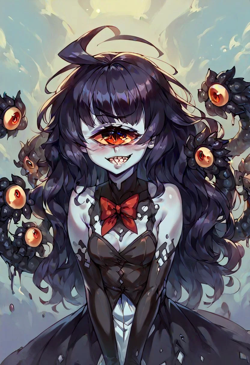 score_9, score_8_up, score_7_up, score_6_up, score_5_up, score_4_up, source_anime <lora:4b97sc:0.8> perfect cute gazer (monter girl enciclopedy) girl, gorgeous eyes, full lips, portrait, shy smile, dark skin, monster girl, one eye, cyclop.