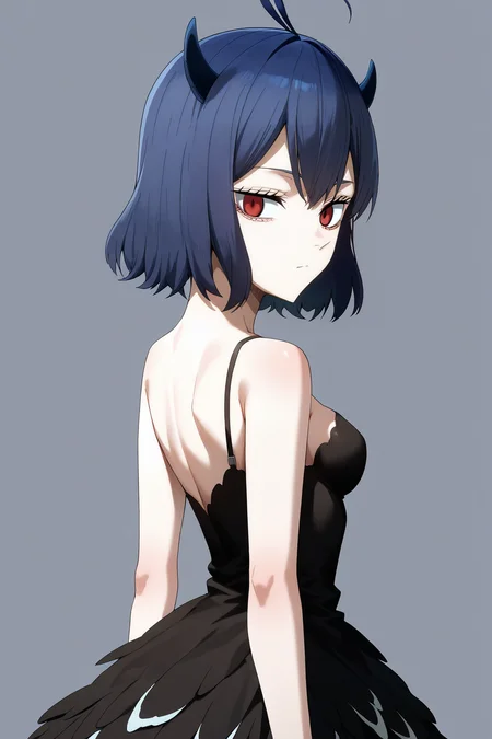 sharp focus, pixiv masterpiece, source_anime, score_9, score_8_up, score_7_up, absurd res, high res, BREAK
Secre_Swall0wtail_XL, 1girl, solo, <lora:Secre_Swallowtail_Illustrious_v53-000017:1> , dark-blue hair, red eyes, simple background, white background, dark_blue_sleeveless_dress, cowboy shot, small breasts