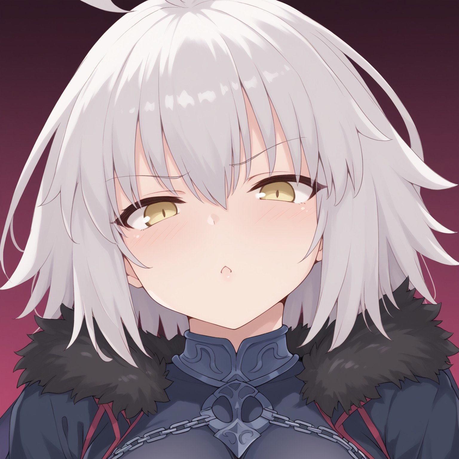 score_9, 1girl, jalter, white hair, yellow eyes, ahoge, solo