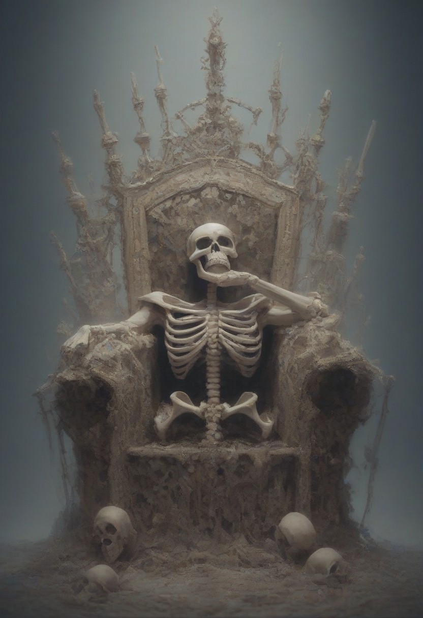 score_9, score_8_up, score_7_up, score_6_up,
one skeleton of dead king wearing crown on a lavish golden throne, boneswm