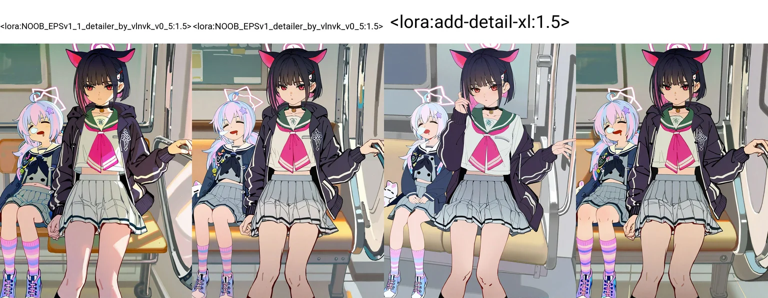kazusa \(blue archive\), reisa \(blue archive\),sfw,very awa,highres,absurdres,incredibly absurdres,masterpiece,oil painting \(medium\),Yasuda Akira,(henriiku (ahemaru):1.3),armored core,artist:ciloranko,artist:sho sho lwlw,(as109:0.7),ink (medium),, (2girls:1.5), black neckerchief, blue hair, buttons, double-breasted, drooling, grey serafuku, halo, light blue hair, midriff peek, multicolored hair, neckerchief, nose bubble, pink hair, pink halo, pleated skirt, refraction, saliva, school uniform, serafuku,skirt, sleeping, socks, star halo, striped clothes, striped socks,
masterpiece,best quality,amazing quality,very aesthetic,absurdres,newest, anime screenshot, crisp, sharp,
<lora:NOOB_EPSv1_1_detailer_by_vlnvk_v0_5:1.5>