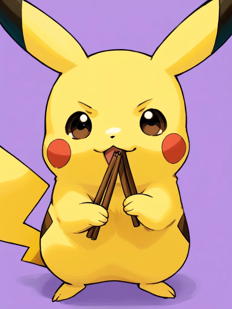 <lora:npc_xl_pocky:1>hold the Pocky,pikachu,Pikachu is holding a Pocky stick in its mouth.