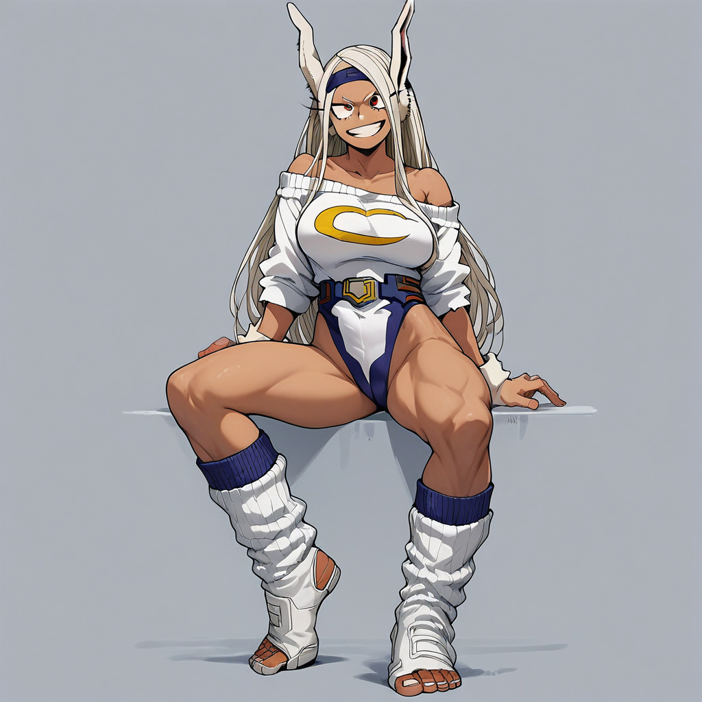 score_9, score_8_up, score_7_up, source_anime, expressive, anime, Artist speedlines, dynamic, 1girl, retro_workoutwear, boku_no_hero_academia, my hero academia, Mirko, BREAK, MILF, large breasts, 25 year old female, Mirko\(my hero academia\), 1woman, dark-skinned_female, red eyes, smirk, sexy, horny, (white hair), white clothes, retro_workoutwear, 1980s_(style), aerobics, headband, off_shoulder, highleg_leotard, leg_warmers, thong_leotard, cropped_sweater, leg_warmers, sneakers, studio,