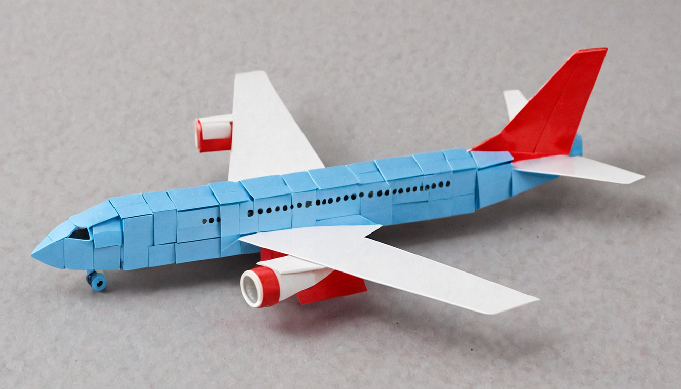 plastkort, an airplane made from single colored rectangular plastic cards, <lora:Plastkort-000006:1>