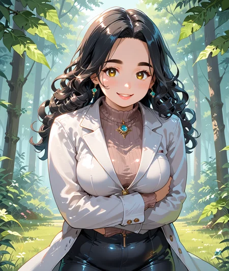 PonyScores7, source_anime, ah1, IllustriousQual, <lora:natsumi_style:0.5>, <lora:by_usakun-pony:0.4> by usakun, <lora:Akina_Bbw_Style_-_PonyXL:0.2> AkinBw
BREAK (glam fashion style, known for its luxurious materials and extravagant designs, is marked by glitter and sequins, exuding an aura of opulence and sophistication)
BREAK 1girl, mature female, (round face:1.2), (thick eyebrows:1.3), (curvy), round-chin, caucasian, (plump face), <lora:Round_face:0.2>, <lora:ETO_OCPonyXL:0.3> eto_oc, skindentation, (plump), thick thighs, wide hips, busty, voluptuous, lips, <lora:venus body PonyXL:0.3>, <lora:shinyskin2:0.2> glistening skin
BREAK  (curly hair), long hair, (black hair:1.4), (parted hair:1.7), messy hair, kinky curls, <lora:hairdetailpxl:0.2> hairdetailpxl
BREAK (brown eyes), (colorful eyes), (downturned eyes:1.4), <lora:expressive eyes:0.2> expressive eyes, <lora:eyedetailpxl:0.2> eyedetailpxl, <lora:Eyes_High_Definition:0.2> EyesHD
BREAK ((apprehensive expression, Tight-lipped smile, worried eyes, raised brows)),  <lora:Expressive_H:0.2> Expressiveh, <lora:Emotional_Anime_Expressions_PonyXL_Concept:0.2> emotional, <lora:Best_Facial_Expression_LoRA_PONY:0.2>, looking at viewer, <lora:Detailed expressive EXEV style -XL Pony V1.0:0.2> FaceDetail
BREAK ((Jumping in the air with arms raised,))
BREAK striking space biochemist, a focused researcher with a biochemical analyzer and a lab coat studying the chemical processes of alien life forms with precision and a passion for discovery diving mask
BREAK (((a winding trail through a lush forest in Alabama during spring, with blooming azaleas and vibrant green foliage, The atmosphere is refreshing and inviting, encouraging exploration of the natural surroundings)))
BREAK <lora:xl_more_art-full_v1:0.2>, <lora:aesthetic_anime_v1s:0.2>, <lora:EpicF4nta5yXL:0.2>, <lora:detailxl:0.2> detailxl, <lora:Fant5yP0ny:0.2>, best quality, amazing quality, best aesthetic, absurdres, illustration, Volumetric_Lighting, ultra-detailed, very aesthetic, intricate details, 8k, masterpiece, best_quality
BREAK Stable_Yogis_PDXL_Positives, AS-Adult, <lora:Complicated fantasy portrait - XL Pony V2.0:0.2>, bad-hands-5, <lora:HDA_Detailer:0.3>, HDA_FatGirlXL