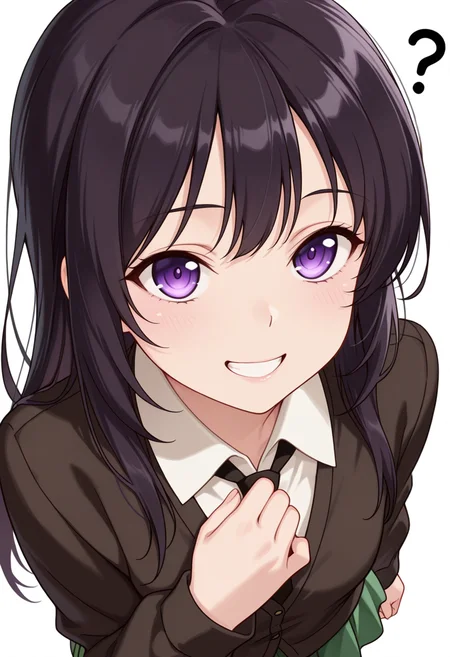 Smooth Quality,masterpiece,very intricate, high quality details, ultra realistic, high detailed skin,detailed enviorement,absurdres,
hand on own chest,:d,
<lora:Yozora_Mikazuki_CNR:0.8> yozora_cnr, 1girl, black hair, long hair, purple eyes,
st. chronica academy school uniform,long sleeves,black necktie, green skirt, loafers, kneehighs,, simple background, white background, front view,solo,, confused,grin,