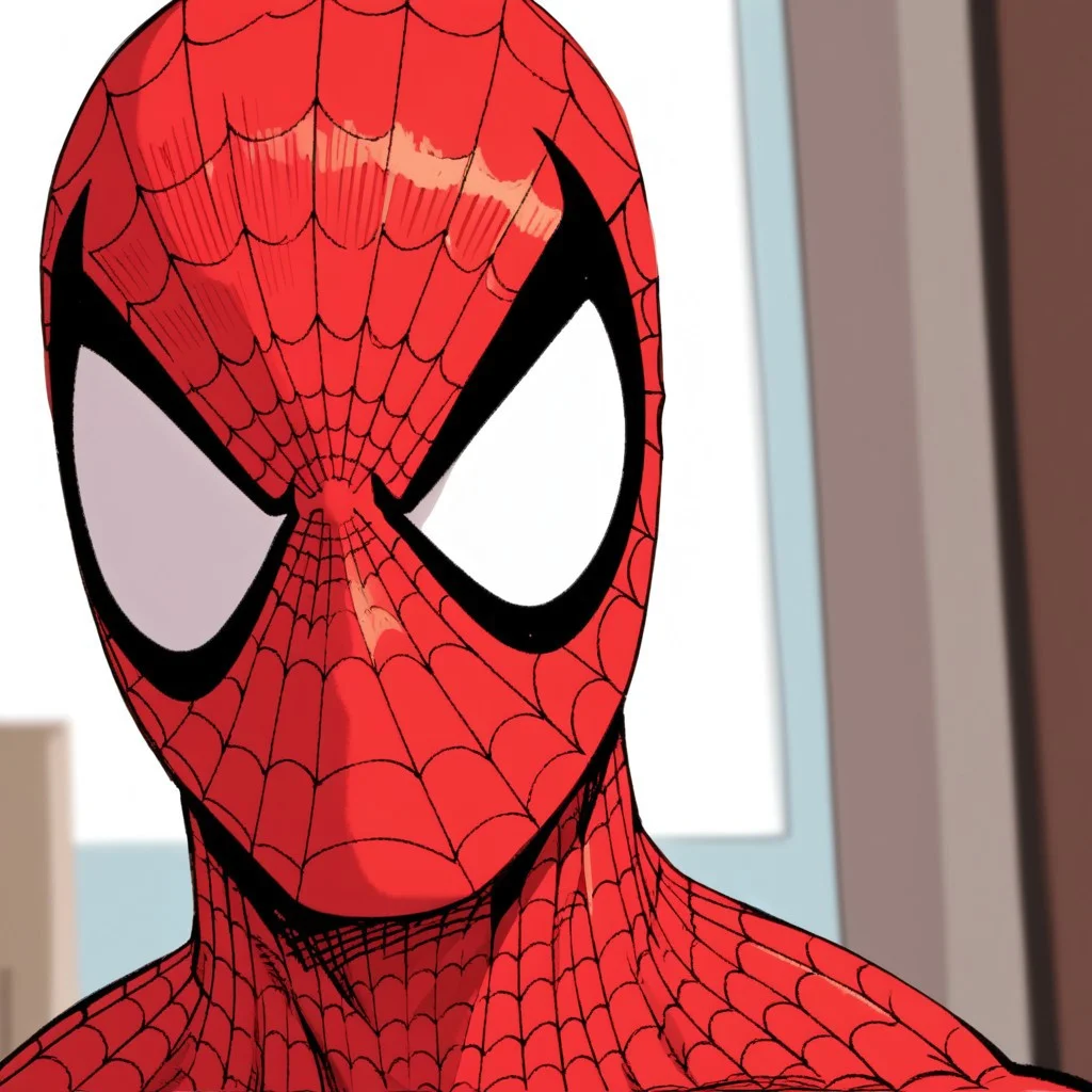 score_9,score_8_up,score_7_up,solo, 1boy, , spider-man,male focus, bodysuit, red bodysuit, superhero, mask,apartment,skinny,portrait