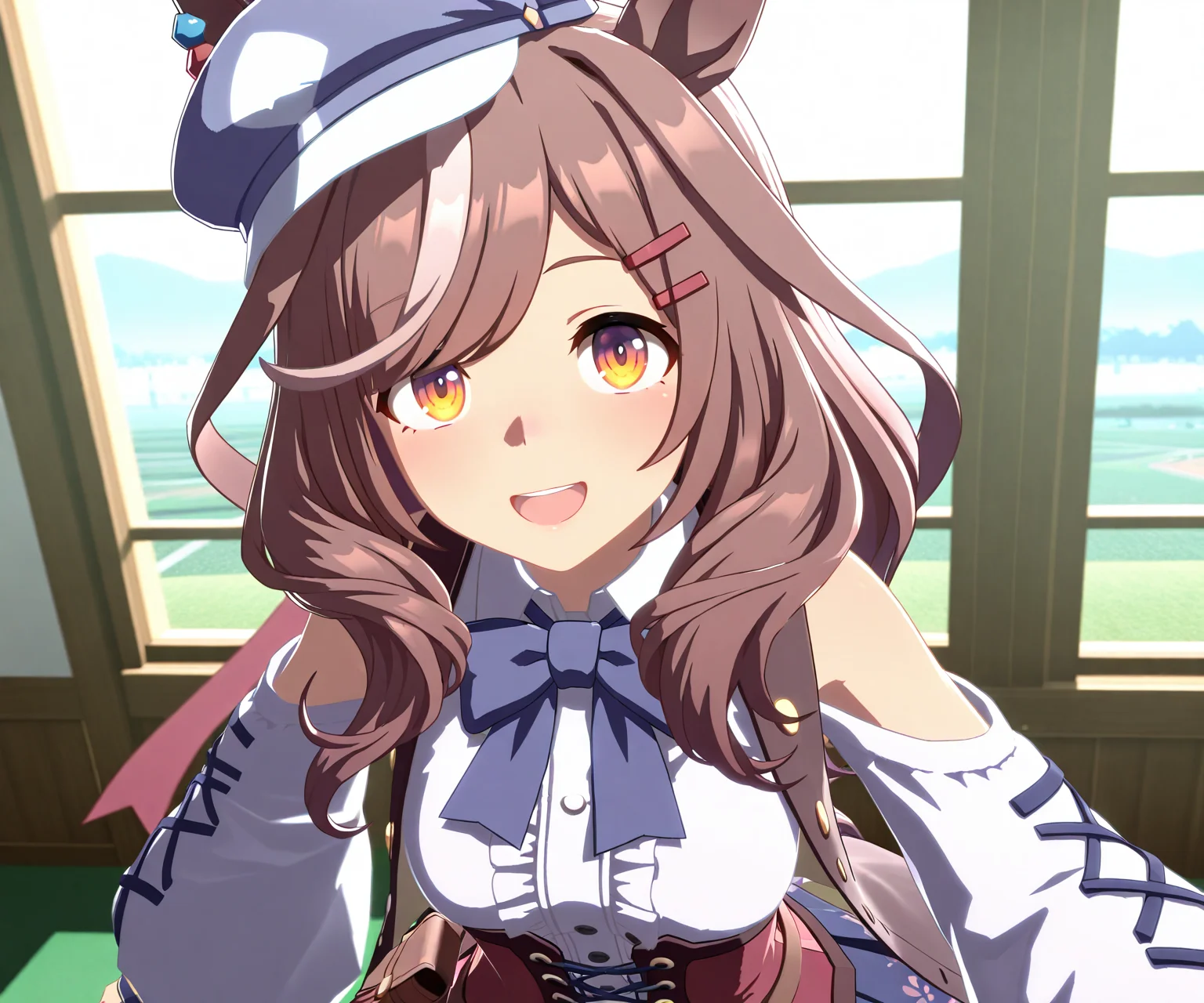 masterpiece, best quality, amazing quality, , 1girl, solo, looking at viewer, <lora:Matikane Tannhauser in game style 3D ILL-v2:1> ummsmingame, 3d, matikane tannhauser (umamusume),smile, open mouth,