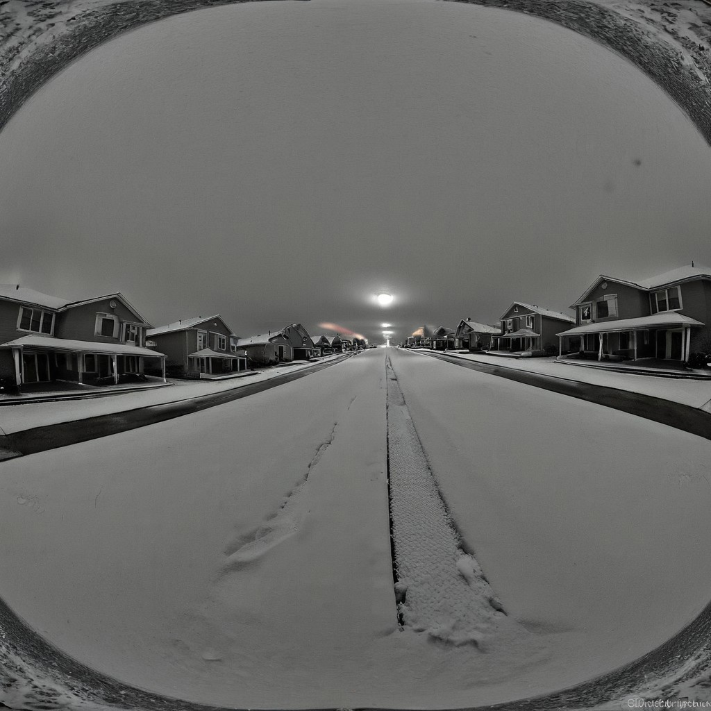 liminal, suburban liminal, suburban, an empty suburban environment, vanishing point, depth of field, fisheye lens, snow, neighborhood, indoors, looking out window, garage, symmetrical, abstract, split image, creepy, greyscale, night, day, sunrise, sunset, beautiful, masterpiece, offset