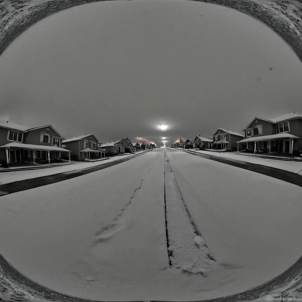 liminal, suburban liminal, suburban, an empty suburban environment, vanishing point, depth of field, fisheye lens, snow, neighborhood, indoors, looking out window, garage, symmetrical, abstract, split image, creepy, greyscale, night, day, sunrise, sunset, beautiful, masterpiece, offset