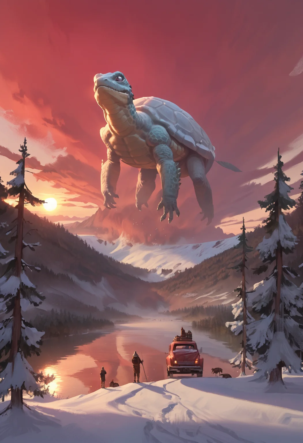 score_9, score_8_up, score_7_up, score_6_up, score_5_up, score_4_up,
<lora:ScenicHorizonsV3.1:1> sc3n1ch0r1s0ns,
sky, cloud, water, tree, animal, cloudy sky, scenery, nature, snow, reflection, forest, sunset, monster, mountain, dragon, sun, fantasy, landscape, oversized animal, red sky, turtle, pine tree,