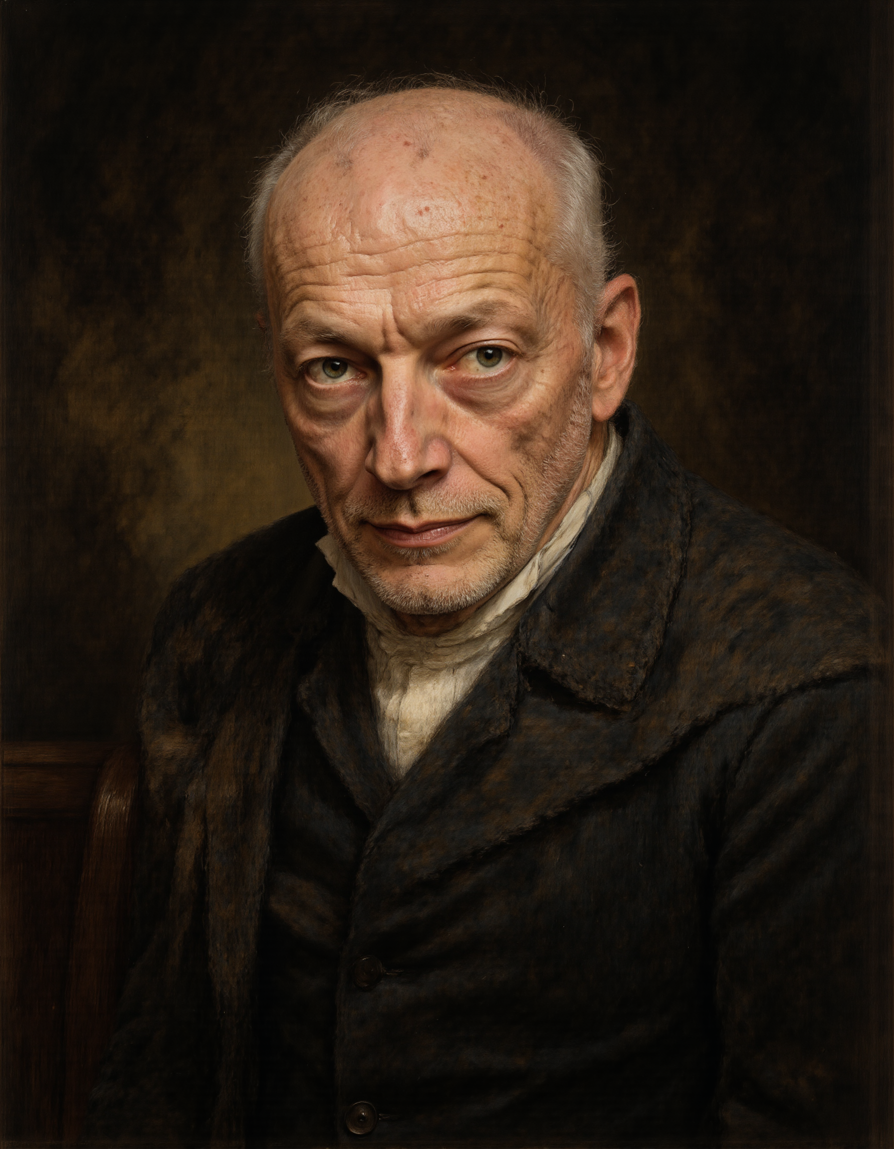 Rembrandt style <lora:Dark_Ghibli:0.6>, masterpiece portrait of old man, <lora:4oCaricature_early:0.6>, mid body, portrait, <lora:DAVID_GILMOUR:1> . Baroque, chiaroscuro, realistic, emotional, "flat lighting