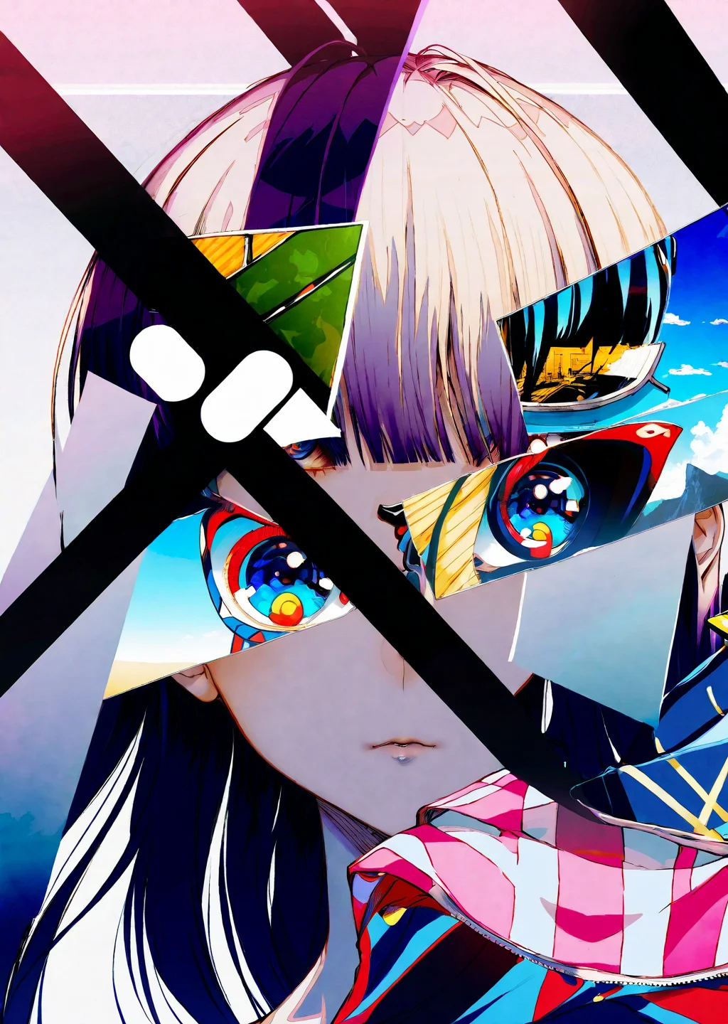 by wanke
1girl reflective glasses bangs long hair shadows, 
contemporary, fashion, photography, photography-color, portraits
 cinematic scene, scenery, detailed background, 
masterpiece, best quality, high quality, highres, absurdres, very detailed, high resolution, sharp, sharp image, 8k, vivid, colorful, stunning, anime