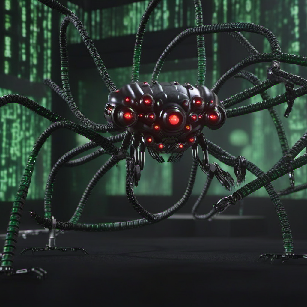 SentinelsMatrix1024, a spider robot, in the matrix, highly detailed, photography, ultra sharp, film, bokeh, professional, 64k    <lora:SentinelsMatrix1024:0.8>