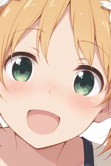 masterpiece, best quality, amazing quality,
 <lora:Yuu_IL:1> yuu, 1girl, hair ornament, hair flower, solo, flower, twintails, open mouth, smile, blonde hair, blush, green eyes, :d, close-up, looking at viewer