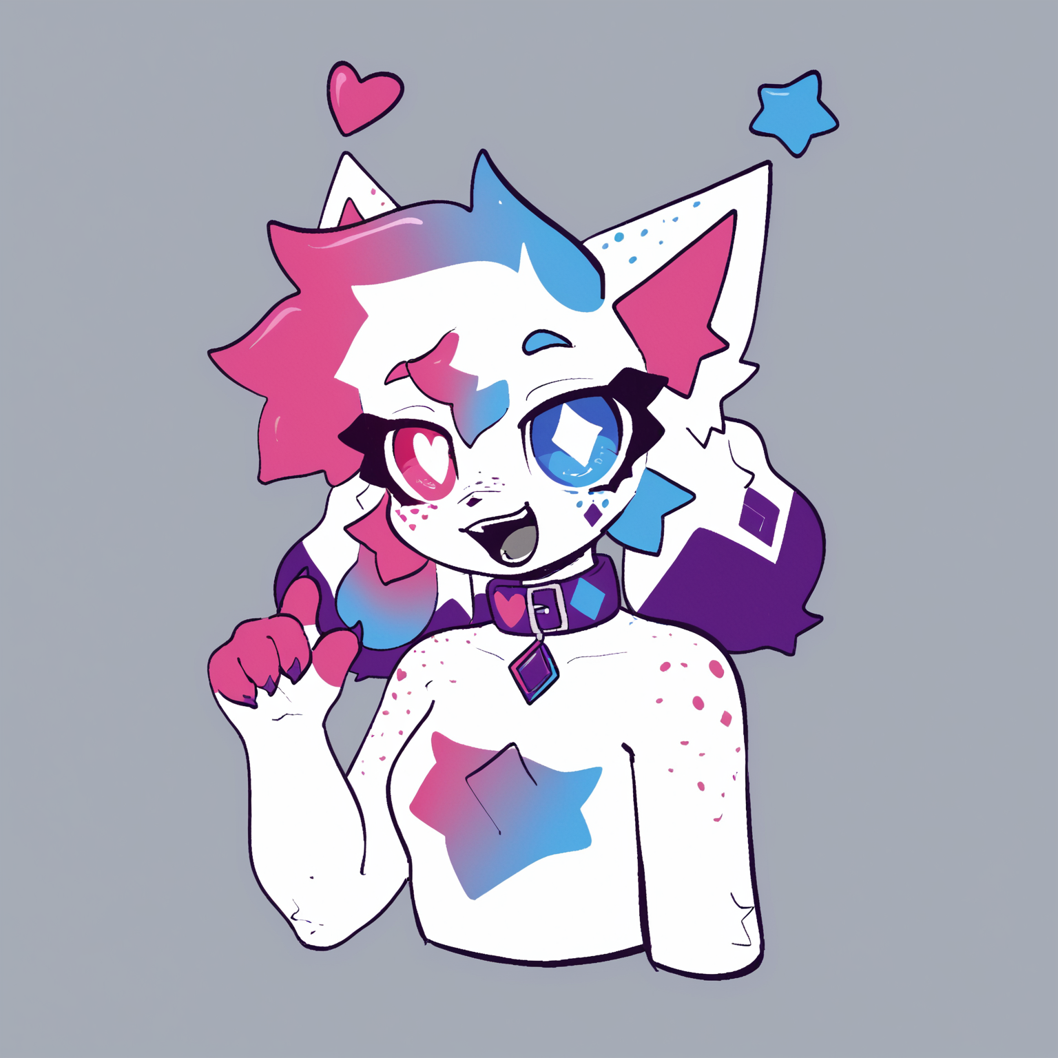 score_9, score_8_up <lora:crystal_sprinkles-PONY:0.8> crystalsprinkles, female, solo, looking at viewer, open mouth, cropped torso, collar, freckles, hand up