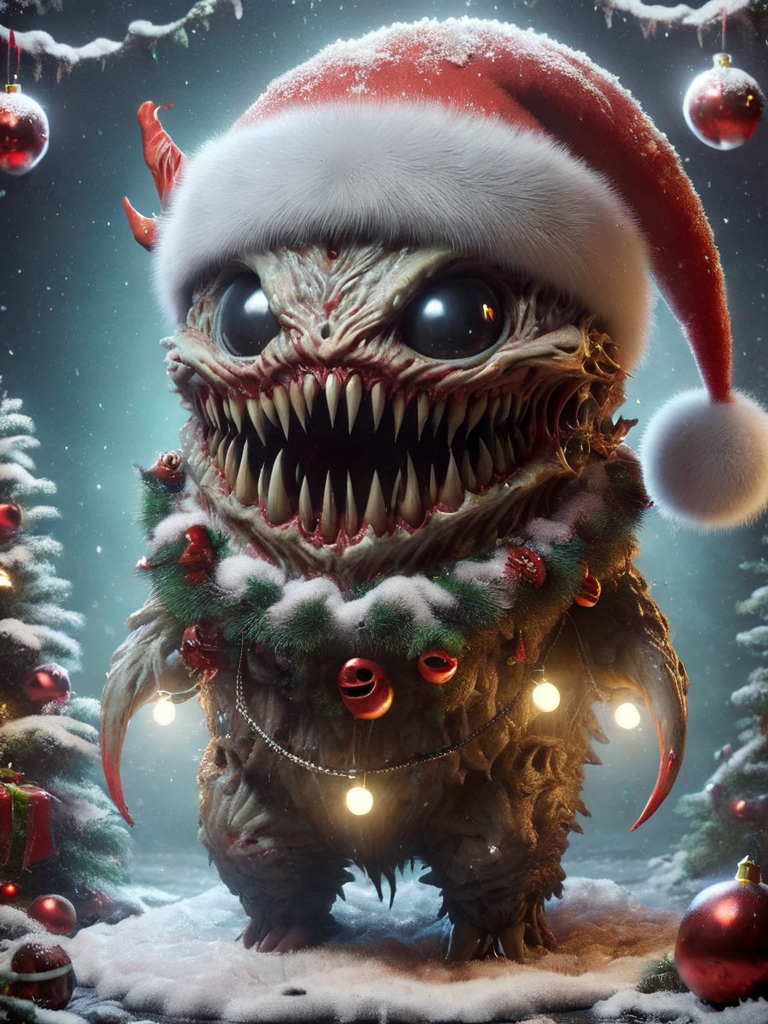 ral-chrcrts, a creepy monster with a santa hat on <lora:ral-chrcrts-sdxl:1>