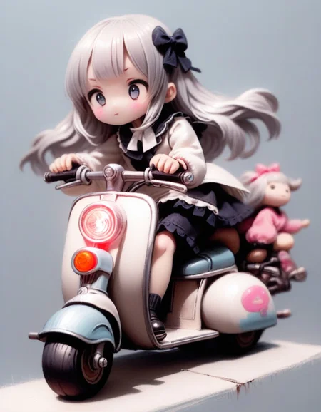 realistic detailed dolla doll face,
detailed hair, smooth hair, 1girl, silver hair, white classic long dress, jabot,
riding on vintage vespa scooter,
dark grey background, masterpiece, best quality,
sharp focus, depth of field, ray tracing, 8k, extremely detailed, absurdres,
<lora:dolly-merge-xl_v1:1.2>
<lora:cutedoodle_XL:1> cute doodle
<lora:Charcoal1.0:1> Charcoal drawing