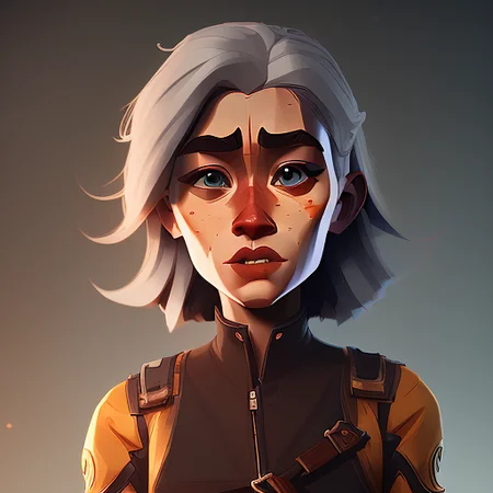 arcane style; dutch golden age full body portrait of a hardy, small-boned, Worried Infantryman woman, Exquisite, happy, with short gray hair wearing gathers , digital art, trending on artstation, highly detailed, fine detail, intricate, outrun, vaporware