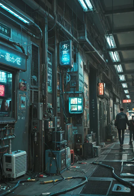 ,ruanyi0779,science fiction,neon lights,cable,industrial pipe,
street,cityscape,people,crowd,<lora:0779 science fiction world_v1_pony:1>, score_9,score_8_up,score_7_up,,8k,1girl,solo,