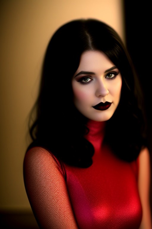 Romanian vampire girl, 23 years old, (beautiful:1.75), (very pale skin:1.35), (gothic makeup:0.99), (Red Lipstick:1), (black hair), (anime:0.35), (oval face:0.25), (Halloween), (night), (front view:1.25), (elegant), 10 minutes before the world will end, (back light),  hyper-realistic, (ultra-detailed:1), (insanely detailed:1), 4k, realistic 8k, shot on portra 400, masterpiece, (perfect composition:1.5)
