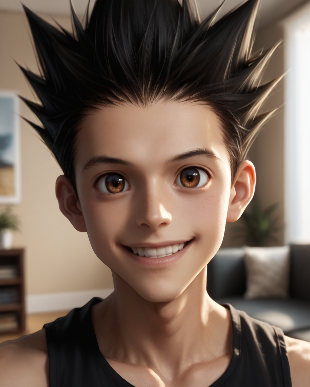 score_9, score_8_up, score_7_up, intricate details, rating_questionable,
<lora:homri52:1>
,
<lora:Gon_Freecss_Pony:0.8>, 1boy(gon, spiked hair, black hair, brown eyes, looking at the viewer, solo, happy, 
portrait, face focus, tank top), cozy living room,
highres,
detailed background, depth of field, 
<lora:ral-chrosc-clr:0.5>, ral-chrosc-clr,
<lora:Expressive_H:0.5>, Expressiveh,
<lora:xl_more_art-full_v1:0.3>,
<lora:add-detail-xl:0.3>,