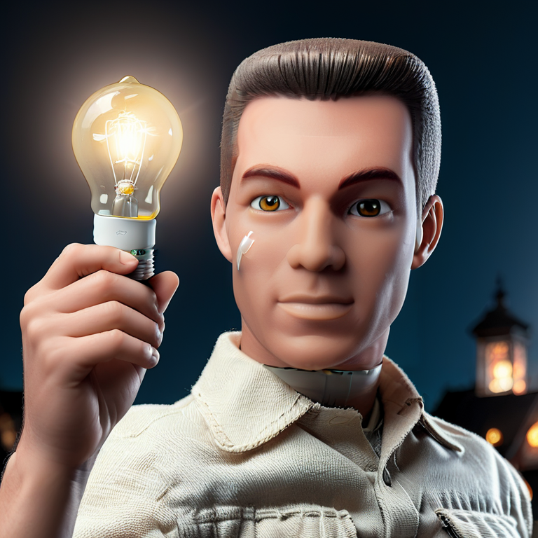 <lora:Buzz_SDXL:1> Buzz holding a lit light bulb