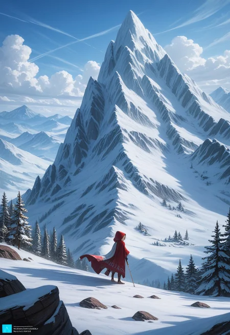 score_9, score_8_up, score_7_up, score_6_up, 1girl, masterpiece, best quality, highly detailed, hyper realistic anime digital art, A long shot of ice Sorceress with a white feather-cloak, hood, solo,, snow mountain landscape in th background, detailed matte painting, deep color, fantastical, intricate detail, splash screen, complementary colors, fantasy concept art, 8k resolution trending on Artstation Unreal Engine 5