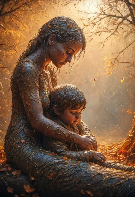 Photo, realistic, 4k, film grain, expressive concept art, carving, oil wood sculpture of a little girl and a little boy, cuddle, vermiculation texture, porous texture, autumn element atmosphere, sun in background,
best quality, ultra-detailed, very aesthetic, illustration, perfect composition, intricate details, absurd, atmospheric lighting, streaks of light
Masterpiece, vibrant colors, very detailed, midjourneyv6.1, detail background, Shine colorful, perfect, perfection, perfection style, realistic photo, fFaceDetail, eyedetailpxl, conysv3-1400