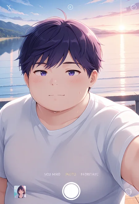 (vibrant, masterpiece, best quality, colorful, amazing quality, high quality, cinematic ambiance), very aesthetic, lake, <lora:StS-Illustrious-Detail-Slider-v1.0:0.5>,
<lora:t-hr-v1-09:0.7> t-haru, 1boy, chubby, close-up, selfie,