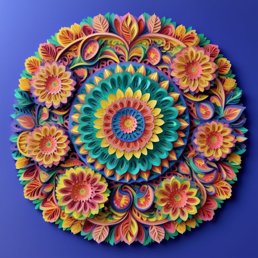 , Mandala style, paper art, beautiful tropical fruits theme, colorful, 3d mandala pattern,  asymetrical